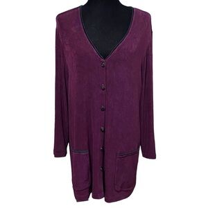 Carole Little Purple Button Cardigan Sweater 16W Lagenlook Boho Layering